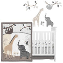 Lambs & Ivy Baby Jungle Animals 4-Piece Gray/White/Taupe Crib Bedding Set by TinyTreasures Baby Boutique