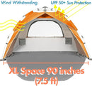 Beach Tent Pop Up Beach Sun Shade Tent with UPF 50+ UV Protection, Removable Floor Zippered Privacy & Ventilation Sun Shelter Family 3 to 4 Person by TinyTreasures Baby Boutique