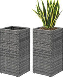 SUNNYPARK 2 Pack Tall Planters for Outdoor Plants Rattan Modern Tall Square Planter Box with Removable Liners Indoor Outdoor Porch Patio Flower Pot (12’’ x 12’’ x 24’’) by CozyNest Decor
