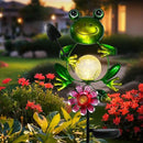 Afirst Solar Lights Outdoor Decorative Metal Frog Crackle Glass Globe Warm White LED Metal Waterproof Garden Stake Lights for Walkway Pathway Lawn Patio Yard Decorations by CozyNest Decor