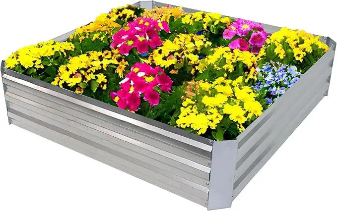 Sunnydaze Galvanized Raised Garden Bed - Metal Raised Bed for Gardening - Outdoor Planter Box for Flowers, Plants, and Vegetables - Silver - 12” H Square, photo 9 of 9