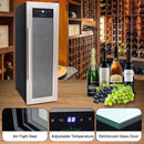NutriChef PKCWC12 12 Bottle Cooler Refrigerator White and Red Countertop Chiller, Freestanding Compact Mini Wine Fridge with Digital Control, Stainless Steel by CozyNest Decor