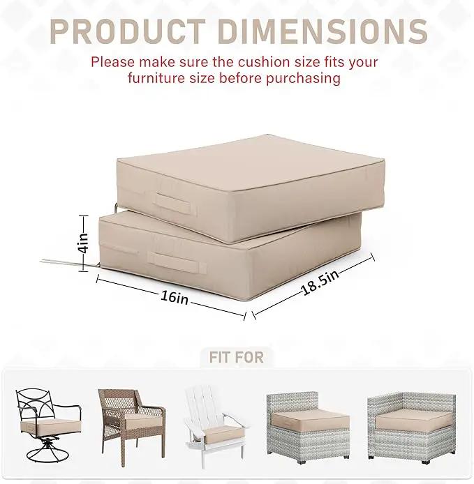 Patio Chair Cushions 18.5 X 16 X 4 Inch Waterproof Outdoor Seat Cushions for Patio Furniture, Outdoor Sofa Couch Pads with Ties & Handle, Set of 2, Sand, photo 2 of 7