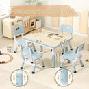 Height-Adjustable Kids Table and Chairs, 31.5''L x 23.6''W Toddler Table and 4 Chairs Set with Anti-Slip Foot Covers, Children Activity Table for Ages 2-10, Graffiti Desktop by CozyNest Decor