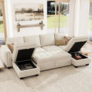 Belffin Modular Sectional Sleeper Sofa with Pull Out Bed Velvet Convertible U Shaped Sectional Sofa Couch with Storage Chaises for Living Room Beige by CozyNest Decor