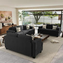3 Pieces Corduroy Couch Set for Living Room, 7 Seats Cloud Sofa, Deep Seat Floor Couch for Bedroom, Futon Modern Sofa Sectional Bed, Black Corduroy by CozyNest Decor