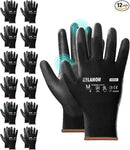 LANON 12 Pairs Safety Work Gloves, Mechanic Working Gloves for Men, PU Coated, Seamless Knit, Lightweight, Black, XL by GreenHaven Gardens