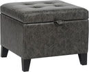 Adeco Faux Leather Storage Ottoman Bench with Wood Legs, 17.7" Square Mixed Grey PU Cube Foot Stool, Upholstered Button Tufted Vanity Chair with Hinged Lid for Living Room, Bedroom, Dorm by CozyNest Decor