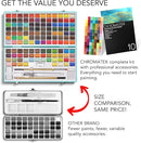 CHROMATEK Watercolor Paint Set – 128 Vibrant Colors for Artists & Beginners with Palette – Includes Metallic, Fluorescent, Pastel & Opaque Shades, Brushes, Pad, Swatch Sheets & Travel Case by TinyTreasures Baby Boutique