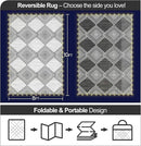 8x10ft Waterproof Outdoor Rug with LED Lights, Foldable Reversible Plastic Straw Mat for Patio RV Camping Picnic Balcony Beach Deck Indoor Outdoor Carpet, Black&White