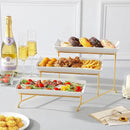 MALACASA 3 Tier Serving Trays for Party, 12 Inch Porcelain White Trays for Serving Food, Dessert Stand with Collapsible Gold Metal Rack by CozyNest Decor