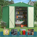 Gizoon Outdoor Storage Shed 8 x 6 FT, Galvanized Metal Garden Shed with Double Lockable Doors, Outdoor Storage Clearance for Backyard Patio Lawn-Green by GreenHaven Gardens