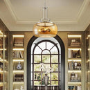 WUZUPS Nickel Chandelier Rustic Farmhouse Industrial Round Ceiling Pendant LED Light Fixture with Amber Glass Shade for Dining Room Kitchen Island Foyer Entryway, H 20.9" W 15.9", E26 Base by CozyNest Decor