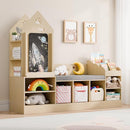 MU Kids Bookshelf with Reading Nook, Wooden Toy Storage Organizer with Chalkboard and Bench, Kids Reading Nook for Boys & Girls, Toddler Toy Shelf for Bedroom, Nursery, Playroom, Natural Oak by TinyTreasures Baby Boutique