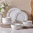 GBHOME Ceramic Dinnerware Sets,12 pcs Embossed Elegant Stoneware Plates and Bowls Sets, Housewarming Wedding Gift | Dishwasher & Microwave Safe | Dishes Set Service for 4 by CozyNest Decor