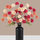 Faux Kiku Flowers Fall 10 Stems & 2 Eucalyptus, Fake Mums Pompon Flower Ball, Autumn Burnt Orange Artificial Chrysanthemums Flowers for Boho Decor, Mini Faux Kiku Flower Wedding Arrangements Decor by CozyNest Decor