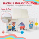 Extra Large Collapsible Sturdy Toy Storage Organizer with Lids, Animal Train Toy Box for Boys Girls, 40"x16"x16", Modern, Beige by TinyTreasures Baby Boutique
