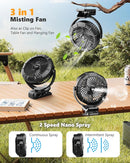 Ausic 3-in-1 Portable Clip on Fan with Misting & LED Lights & Hook, 100ML Baby Stroller Fan, 5200mAh Rechargeable Battery Operated & 360° Rotation & 3 Speeds for Table Outdoor Travel Camp Golf Cart by TinyTreasures Baby Boutique