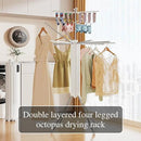 JOOM 4 Legs Double Layer Clothes Drying Rack, Garment Rack Portable and Foldable Space Saving Laundry Drying Rack - Drying Rack Clothing Floor Folding Balcony Bedroom Household Aluminum by CozyNest Decor