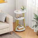 Side Table, Small End Table with Metal Frame, 3-Tier Bedside Tables, Round Side Tables for Living Room Bedroom Couch Bathroom, Oval, White by CozyNest Decor