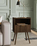 Nightstand,Modern Bedside Table with Storage Drawer and Open Wood Shelf, Accent Night Stand with Solid Wood Legs for Living Room, Bedroom and Small Spaces,Easy Assembly (Walnut Brown-Outlet) by CozyNest Decor