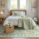 Wonnitar Washable Floral 6x9 Rug, Soft Green Area Rug Boho Non Slip Dining Room Carpet, Non-Shedding Flower Floor Carpets for Kids Bedroom Living Room Dorm Playroom by TinyTreasures Baby Boutique