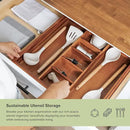 Adjustable Kitchen Drawer Organizer for Utensils and Junk, Food-Safe Contract Grade with 100% Sustainable Wood, Non-Slip, Expandable from 18.5 to 33 Inches Wide - Natural Acacia by CozyNest Decor