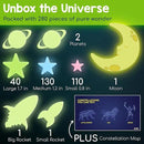 BUNMO Glow in The Dark Stars for Ceiling & Walls – 280 Piece Bright Wall Stickers, Long Lasting Non-Toxic Decals with Moons & Planets for Kids Bedroom, Nursery & Room Decor by CozyNest Decor