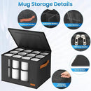 2-Layer Coffee Mug Storage Box with Dividers, Coffee Cup Storage Organizer with Zipper Lid and Handles, Stackable Mug and Cup organizer Service for 24 Coffee Mugs, Cups and Glasses, Dark Grey