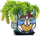 Tiffany Stained Glass Cat Planter,Indoor and Outdoor Plant Displays,Succulent Cat Pot,Plant Gifts for Women,4.6x5.15x2.3 in (Without Succulents) by GreenHaven Gardens