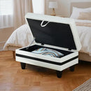 Ottoman Rectangular Storage Ottoman Bench, Faux Leather Footrest, Coffee Table, Stool Footstool with Hinged Lid for Living Room, Bedroom, Entryway, White with Black Strip, 35"x23.5"x17.5" by CozyNest Decor
