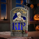 Halloween Decoration Indoor 7.6″ Tombstone Statue with LED Lights Spooky Skull Head Gravestone Skeleton RIP Lighting Changes Halloween Village for Table Shelf Home Party Outdoor Decor Gifts by CozyNest Decor