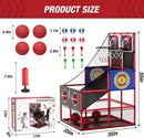 2 in 1 Dual Shot Basketball Arcade Game with 2 Dart Boards/Electronic Scoreboard/LED Light, Kids Basketball Hoop for Home Indoor Outdoor, Sport Toys Gifts for Boys Girls by TinyTreasures Baby Boutique