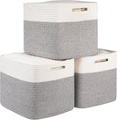 OIAHOMY 13 Kallax Inch Cube Storage Bins, 3-Pack Cotton Rope Woven Baskets for Organizing, Kallax Insert Storage Baskets for Shelves, Baby Nursery, Closet Organizer, 15*13*12.6IN, Grey & White by TinyTreasures Baby Boutique