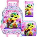 Girls Rolling Backpack, Cute Turtle Roller Wheels Kids Bookbag - Wheeled Elementary School Bag - 3PCS Turtle by TinyTreasures Baby Boutique
