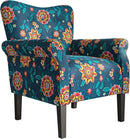 BELLEZE Modern Accent Chair for Living Room, High Back Linen Armchair with Wooden Legs, Upholstered Wingback Side Chair Padded Armrest Single Sofa for Living Room, Bedroom - Allston (Blue & Flower) by CozyNest Decor
