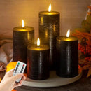 Halloween Flameless Candles, 4 Pack Battery Operated Halloween Candles with Remote, Wax LED Fake Pillar Candles Fireplace/Shelf Decor D3 H 5" 6" 7" 9" Black by CozyNest Decor