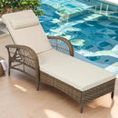 VIVIJASON Outdoor Wicker Chaise Lounge Chair, All-Weather PE Rattan Cushioned Patio Lounger Chair, 6-Position Adjustable Pool Sunbathing Recliner with Armrest & Pillow for Poolside Deck Yard, Beige by CozyNest Decor