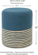 REDEARTH · Cylindrical Pouf Foot Stool Ottoman - Jute Braided Pouffe Poof Accent Sitting Footrest for Living Room, Bedroom, Nursery, Patio, Lounge Set of 2 (Teal Natural, 14.5"x14.5"x16") by CozyNest Decor