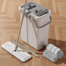 JOYMOOP Mop and Bucket with Wringer Set, Flat Squeeze Mop with Bucket (X-Large), Dust Mop for Wall Cleaner with Long Handle, Microfiber Mop - White Bucket with 3 Reusable 15" Pads by CozyNest Decor