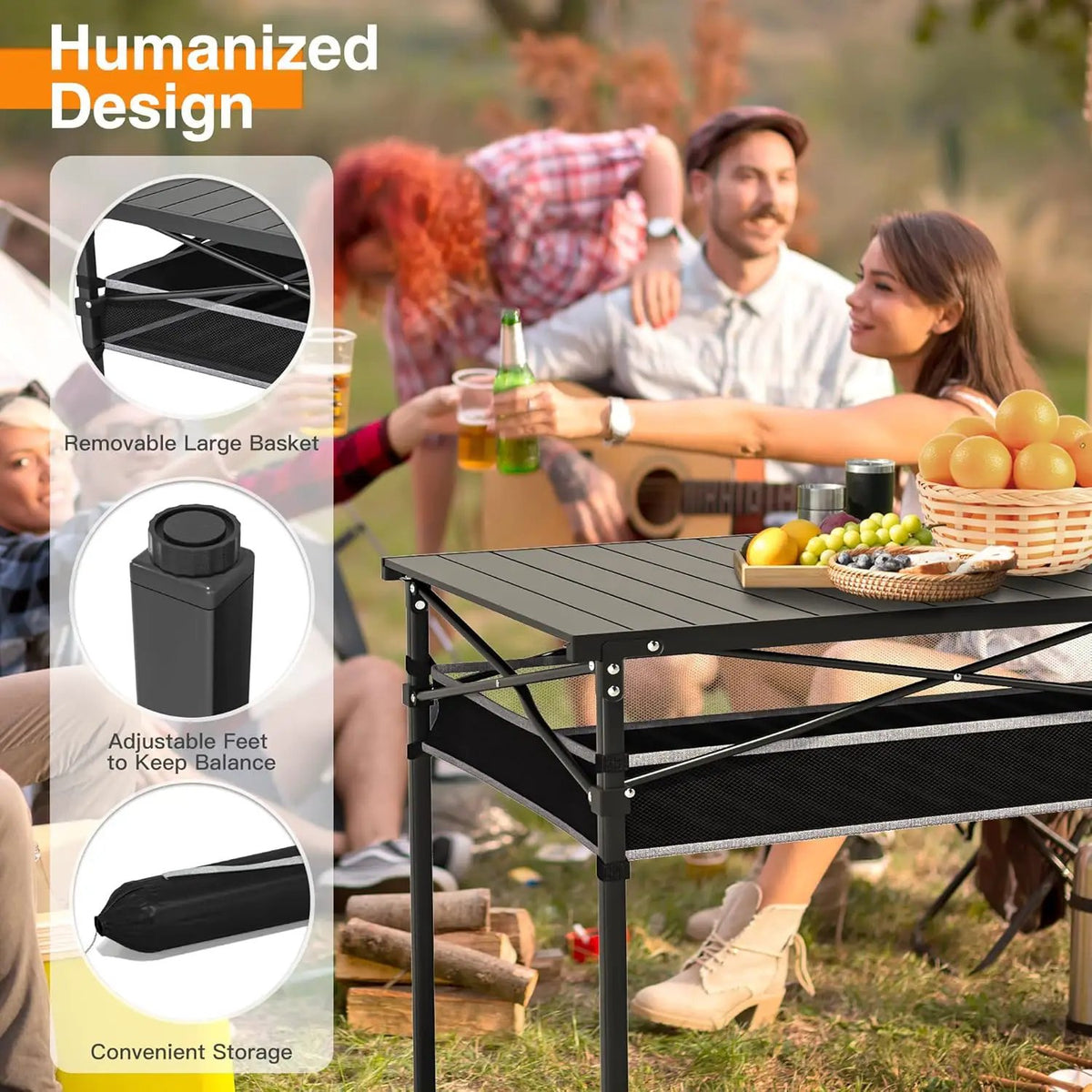 Folding Camping Table, Aluminum Roll-up Table with Storage Net and Carrying Bag, Outdoor Lightweight Camp Table for Picnic, Camping, Beach,Backyard, BBQ, Party, Patio, photo 5 of 6