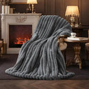 Amélie Home Faux Fur Throw Blanket for Couch, Ultra Cozy Fuzzy Fluffy Fur Luxurious Soft Striped Plush Gift Blankets for Family Sofa Chair Bed Living Room Bedroom, 55"x70", Ionic Wolf Gray by CozyNest Decor