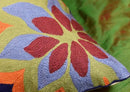 Blue Floral Pillow Cover | Navy Flower Throw Pillow | Outdoor Suzani Cushions | Hand Embroidered Chair Cushion | Wool Size - 18x18 by CozyNest Decor