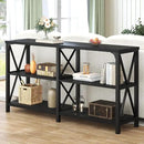 LVB Black Console Table, Modern Entryway Table with 3 Tier Storage Shelves, Industrial Sofa Table Behind Couch for Living Room, Farmhouse Wood Metal Entry Table for Hallway Foyer, Black Oak, 55 Inch by CozyNest Decor