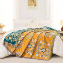 Boho Throw Blanket, 100% Cotton Ultra Soft Luxury Throw Rustic Quilt, Floral Printed Farmhouse Decor Bed Summer Blankets, All Season Rustic Reversible Bohemian Throw for Bed (60"x80" Yellow by CozyNest Decor