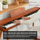 Digital Piano Keyboard 88 Key Semi-Weighted for Beginners,Full Size Electric Piano with Stand,Triple Pedal,Adapter,Sheet Music Stand,Headphone,USB-MIDI Compatible,Wood Brown or black by TinyTreasures Baby Boutique