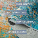 Washable Area Rugs 2'x6' Non-Slip Modern Abstract Soft for Living Room Entryway Bedroom Nursery, Print Pattern, Teal Blue Green Orange Rust Red Colorful by TinyTreasures Baby Boutique