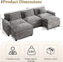 URRED Modular Sectional Sofa Comfy Cloud Couch, Modern Chenille Sofa Sleeper Deep Seat Couches with Ottoman/Pillows for Living Room (Gray, 117'' - U Shape) by CozyNest Decor