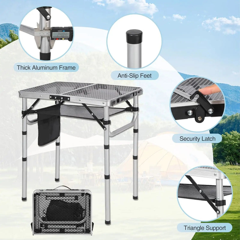 RedSwing Folding Grill Table, Lightweight Height Adjustable Aluminum Table with Mesh Desktop and Mesh Bag for Outdoor Camping Picnic BBQ, 2 Feet, Sliver, photo 6 of 6