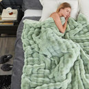 Cozy Bliss Faux Fur Throw Blanket for Couch, Fuzzy Soft Plush Thick Bubble Blanket for Sofa Bedroom Living Room, 90 * 90 Inches Sage Green by CozyNest Decor